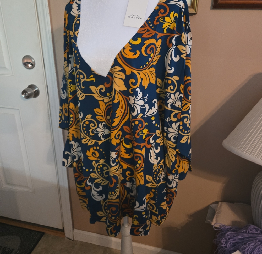 Navy & Mustard Floral V-Neck Women’s Top